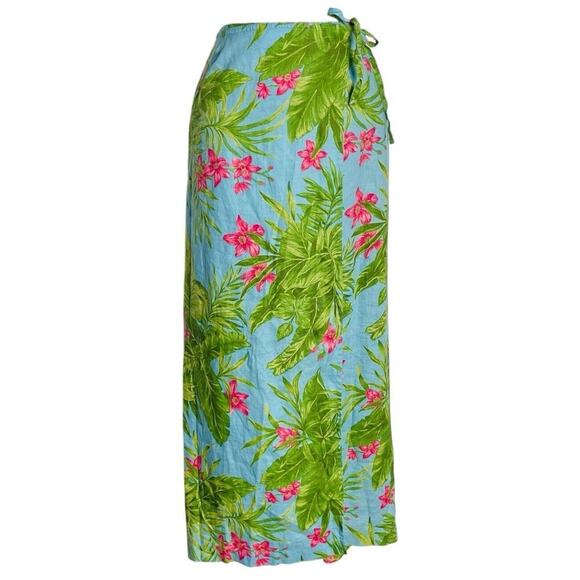 Jones New York Sport Linen Wrap Skirt Womens 4 Hawaiian Tropical Floral Midi - Picture 1 of 6